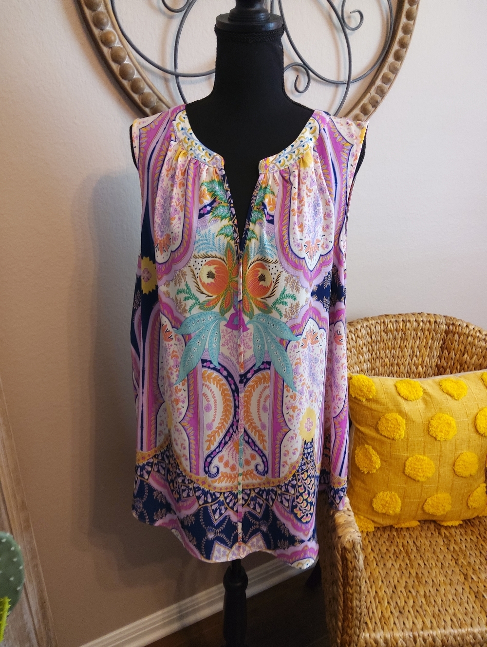 Rose & Olive Purple Pink Paisley Floral Sleeveless Tunic
